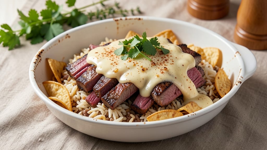 Cheesy Steak and Queso Rice Recipe: Melted Cheese and Flavor-Packed One-Pan Feast