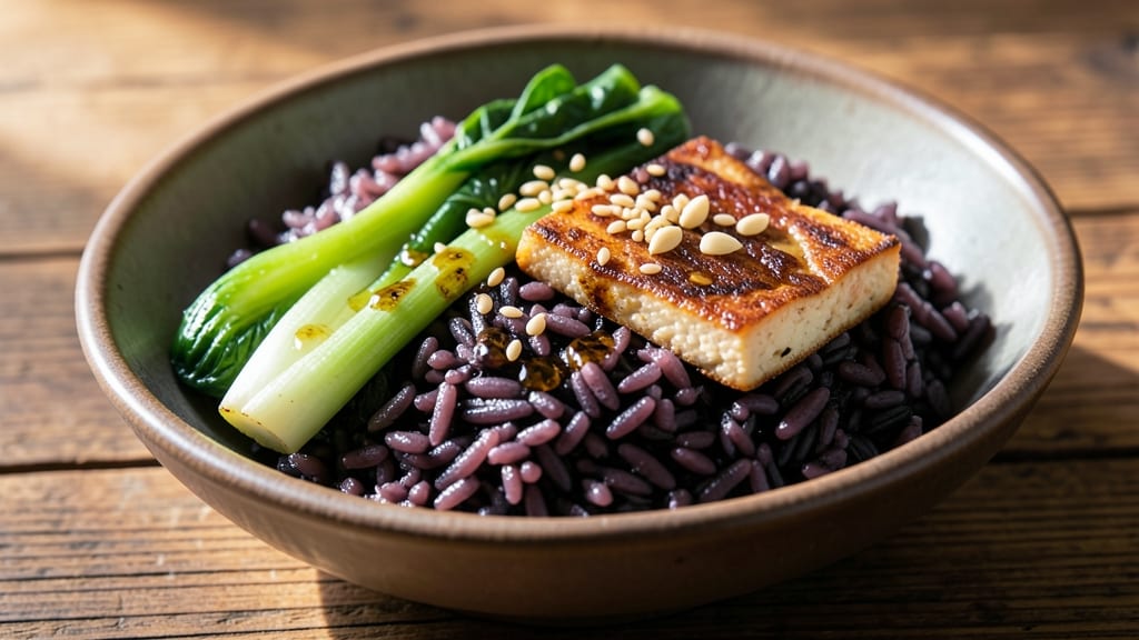 Black Rice Vegetarian Recipe: Deep Purple Grains with Toasted Garlic Crunch