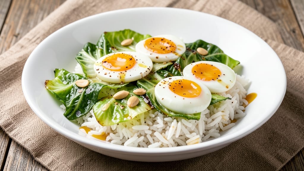 Cabbage Egg Rice Recipe: Crispy Fried Eggs Nestled in Savory Cabbage Grains