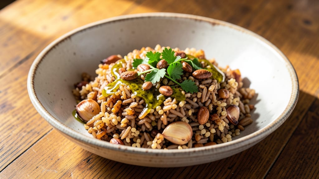 Brown Rice and Quinoa Pilaf Recipe: Golden-Grain Medley with Toasted Herb Crunch