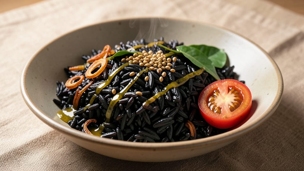 Black Rice South Indian Recipe: Fragrant Mustard Seed and Curry Leaf Stir-Fry Magic