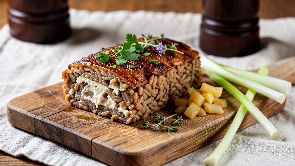 Brown Rice Loaf Recipe: Savory Crispy Celery Crown With Herbed Gravy