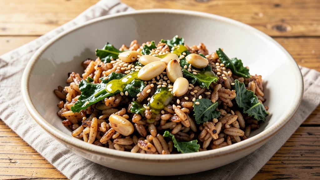Brown Rice and Kale Recipe: Earthy Nutty Grains With Garlicky Greens