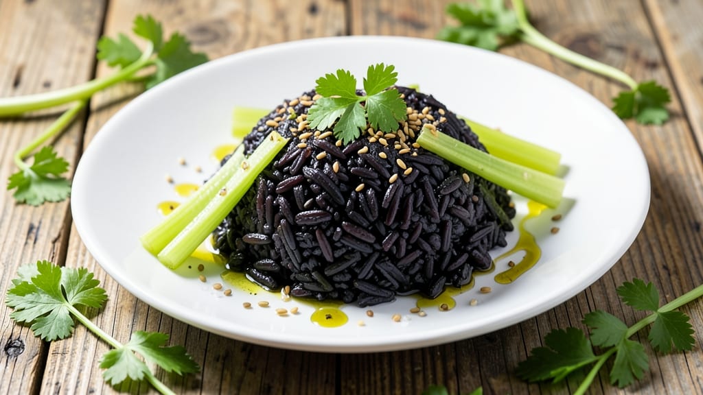 Black Rice Recipe Rice Cooker: Deep Purple Grains With Toasted Celery Crunch