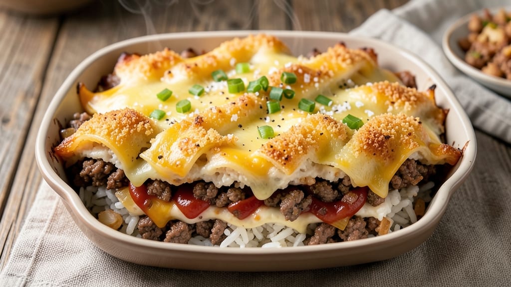 Cheeseburger Rice Casserole Recipe: Crispy Top and Juicy Meat Fusion