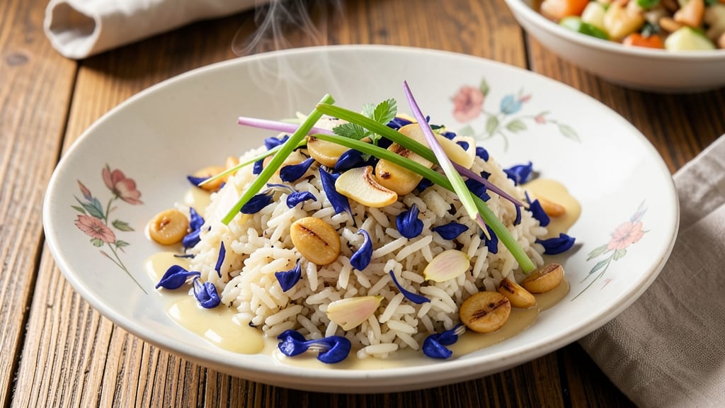 Blue Pea Flower Rice Recipe: Jamaican-Inspired Golden Turmeric Crunch