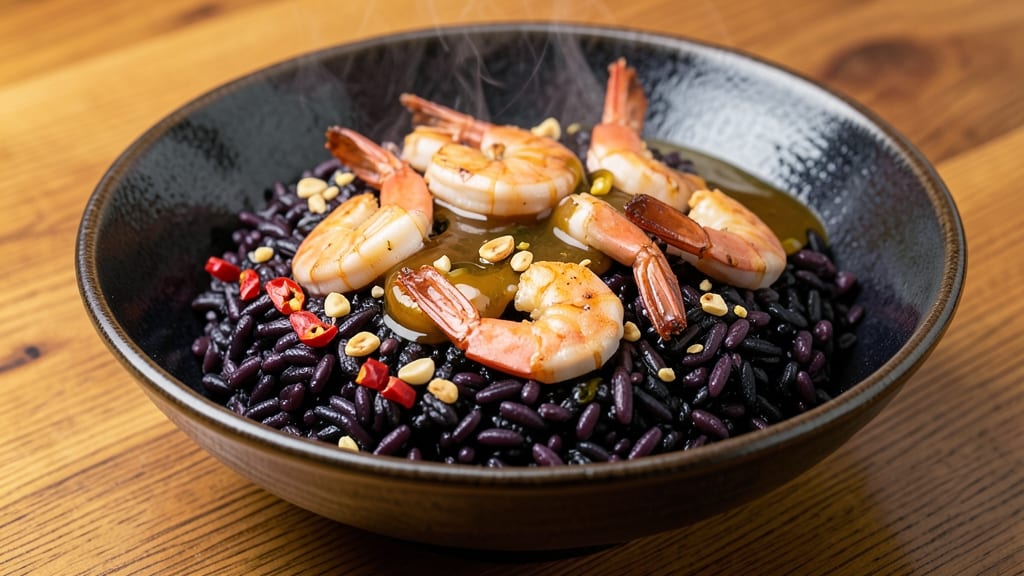 Black Rice and Shrimp Recipe: Nutty Earthy Grains with Garlicky Shrimp Bite