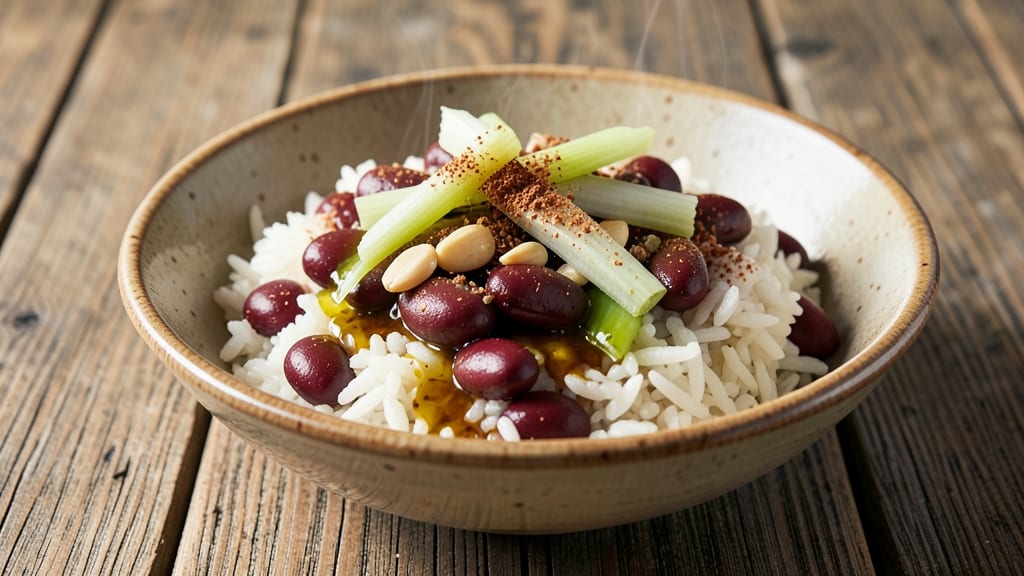 Canned Red Beans and Rice Recipe Vegetarian: Smoky Garlic-Celery Crown Over Creamy Beans