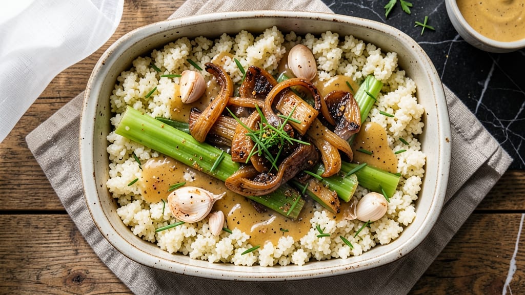 Cauliflower Rice Casserole Recipe: Crispy Celery Crown Over Cheesy Clouds