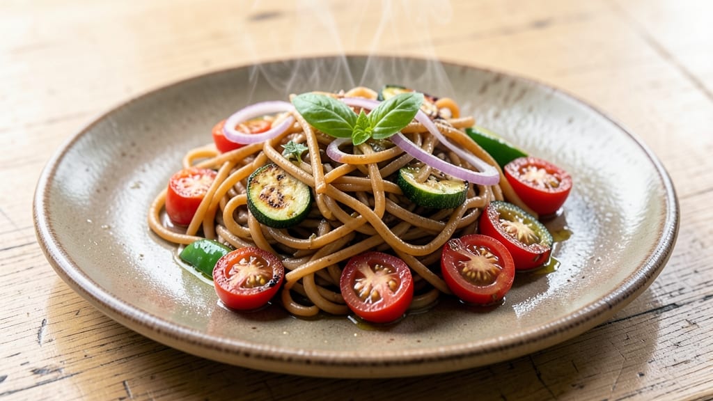 Brown Rice Pasta with Vegetables Recipe: Nutty Earthy Grains With Crispy Veggie Bites