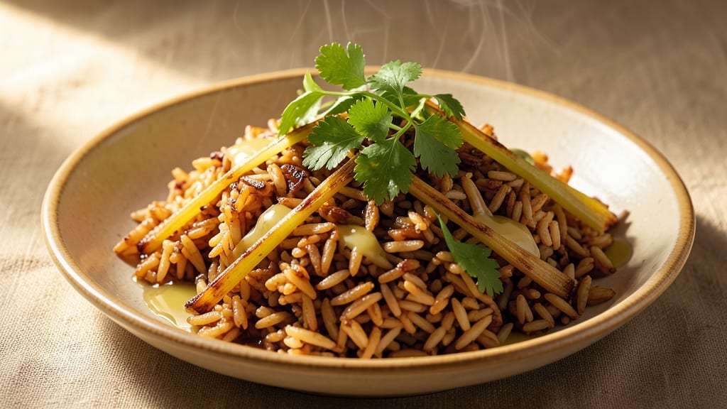 Caramelized Rice Recipe: Sweetened Golden Grains With Toasted Celery Crown Crunch