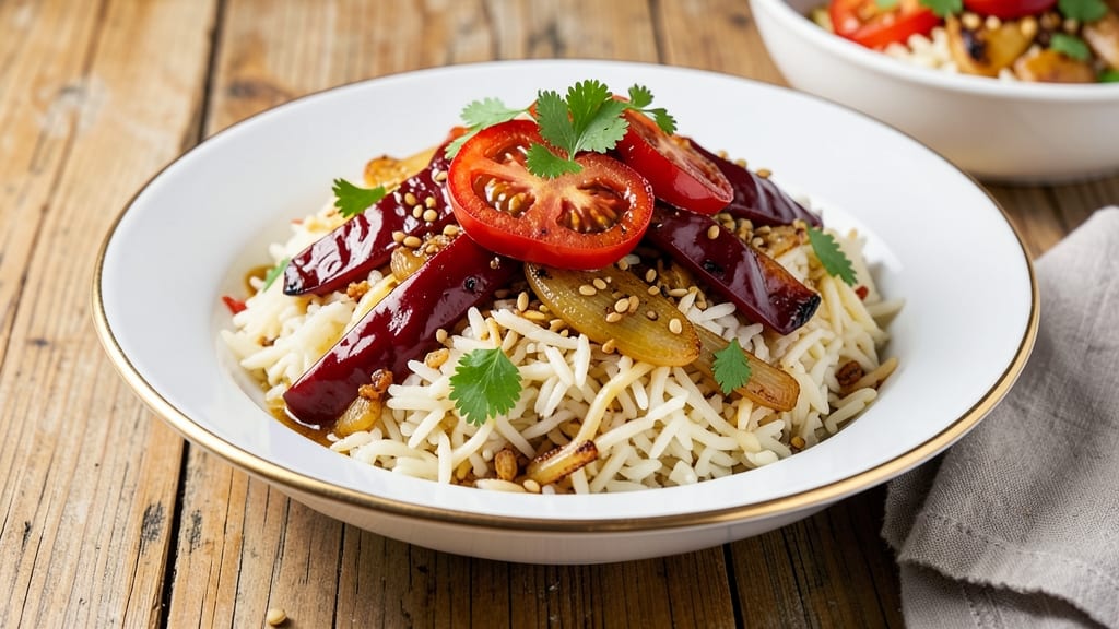 Capsicum Masala Rice Recipe: Smoky Spiced Tomatoes and Peppers Over Fragrant Grains