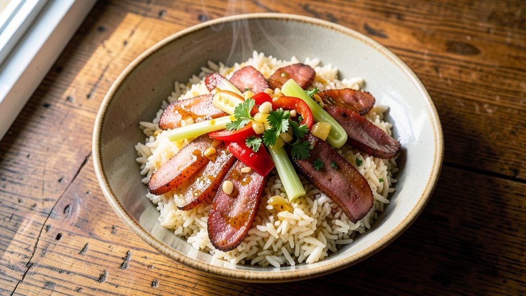 Cajun Rice Bowl Recipe: Spicy Sausage, Celery, and Bell Pepper Crunch