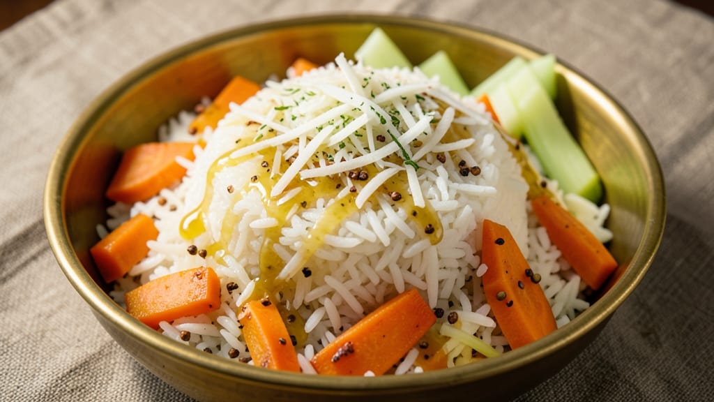 Carrot Rice Recipe in Telugu: Spiced Coconut and Celery Crunch Harmony