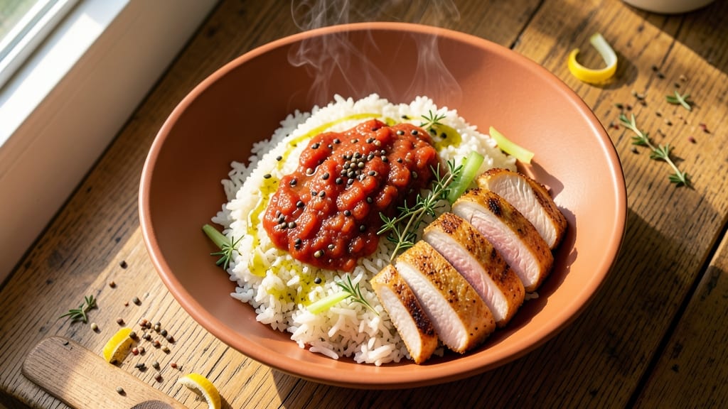 Cava Rice Bowl Recipe: Toasted Celery Crunch Over Smoky Tomato Gravy