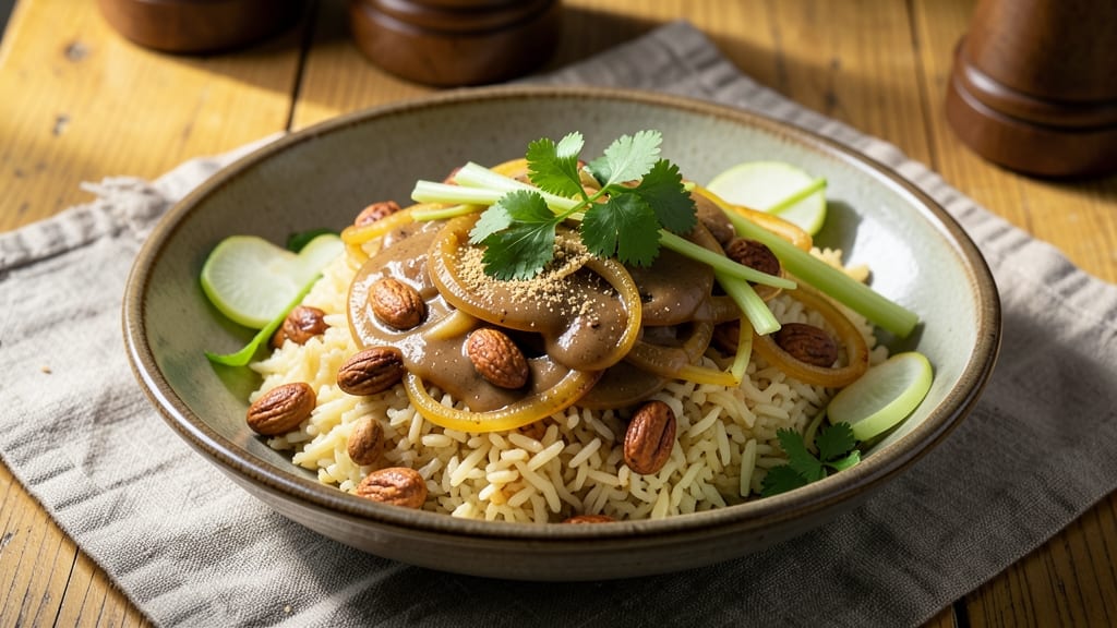 Boma Peanut Rice Recipe: Toasted Celery Crunch Over Nutty Coconut Grains