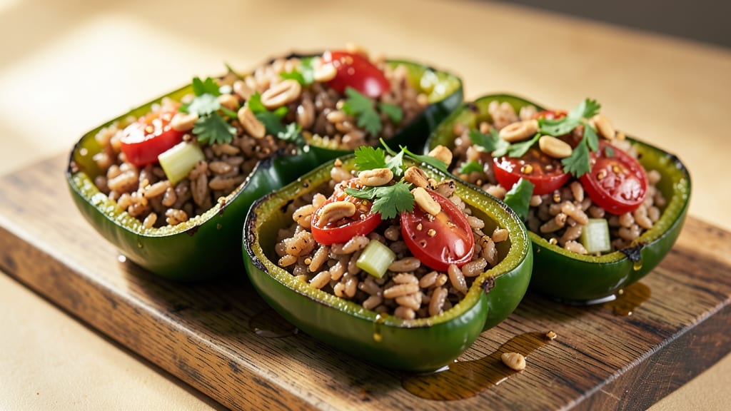 Brown Rice Stuffed Peppers Recipe: Smoky Tomato-Celery Crown Crunch
