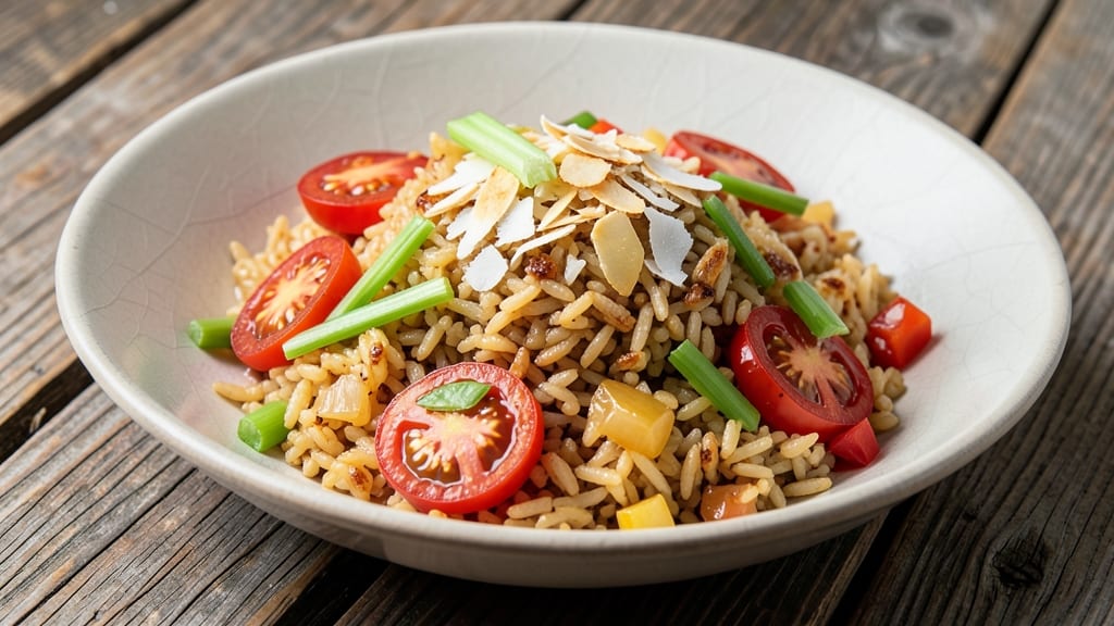 Caribbean Calypso Rice Recipe: Toasted Celery Crunch Over Coconut-Spiced Grains
