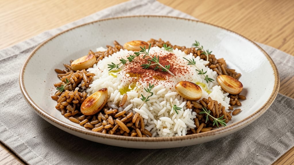 Brown and White Rice Recipe: Smoky Garlic Crunch in One Pan