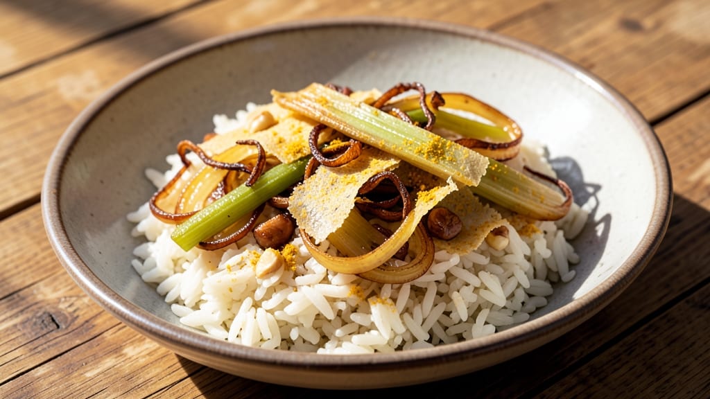 Boorelu Recipe with Rice Flour: Crispy Celery Crown Over Savory Spiced Rice