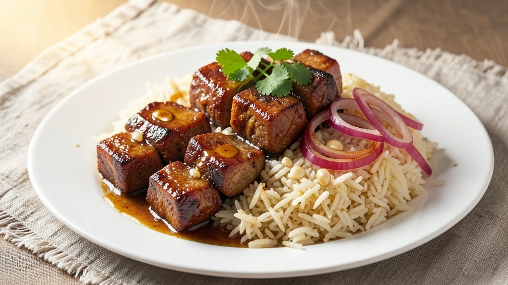 Caramelized Beef With Rice Recipe: Deeply Browned Meat Over Toasted Jasmine Grains