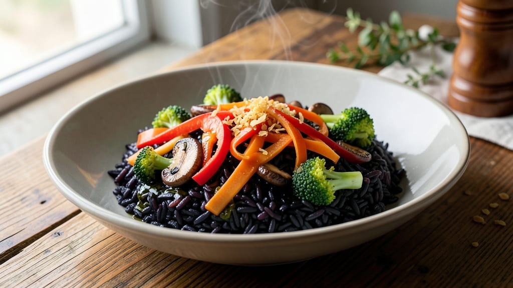 Black Rice and Vegetables Recipe: Deep Purple Antioxidant Power Bowl