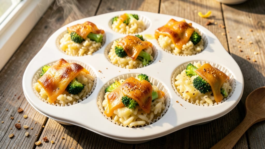 Broccoli Cheese and Rice Cups Recipe: Crispy Edges, Melty Cheese Bites