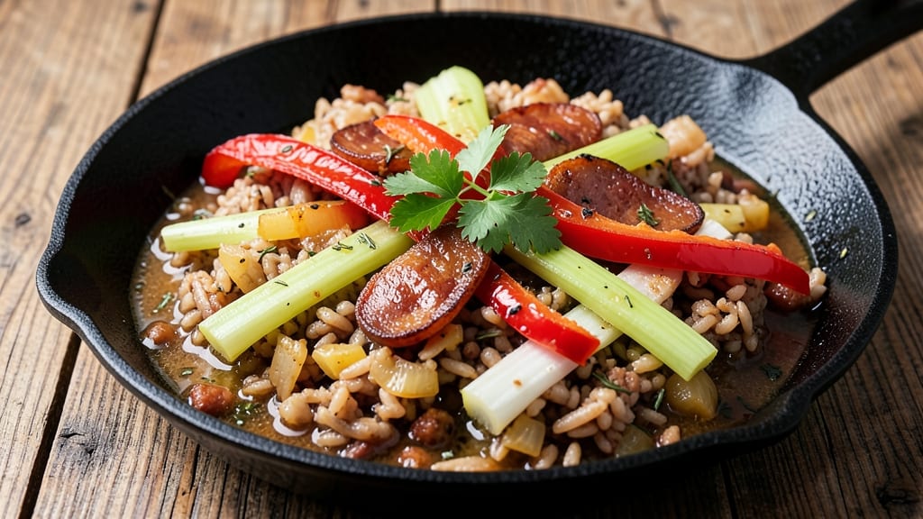 Brown Rice Dirty Rice Recipe: Smoky Sausage and Celery Crunch in One Pot