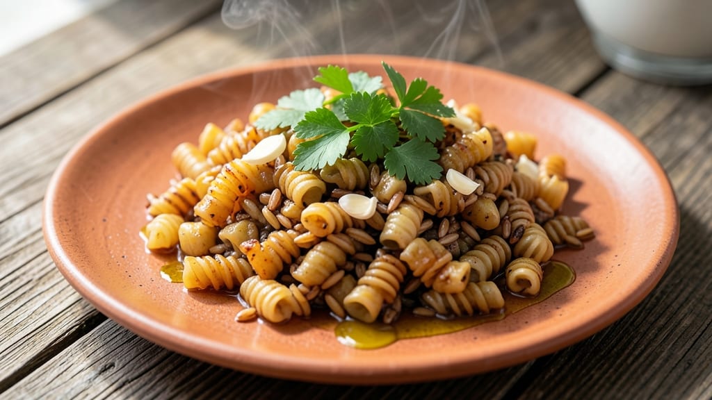 Brown Rice and Fusilli Pasta Recipe: Nutty Earthy Grains Meet Wok-Tossed Crunch