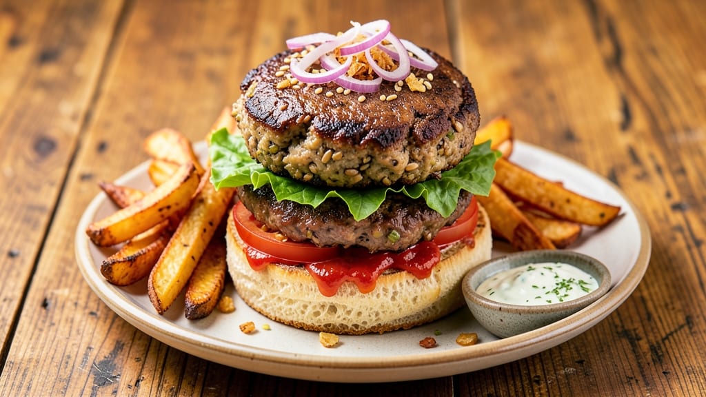 Brown Rice Burgers Recipe: Nutty-Grain Patties With Crispy Celery Crown